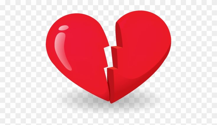 A glossy red heart broken into two jagged pieces, symbolizing emotional pain or heartbreak.