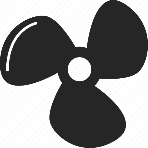 Black three-blade propeller icon on diagonal striped background