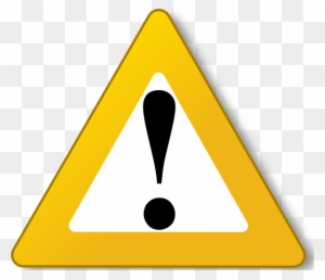 Yellow triangular warning sign with black exclamation mark on white background.