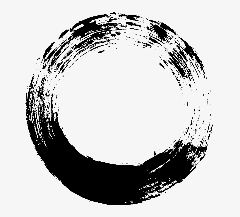 A hand-painted black ink enso circle on white background, symbolizing Zen Buddhism, imperfection, and enlightenment.