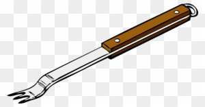 Stainless steel grill fork with wooden handle, three-pronged tip, ideal for barbecuing and flipping meats.