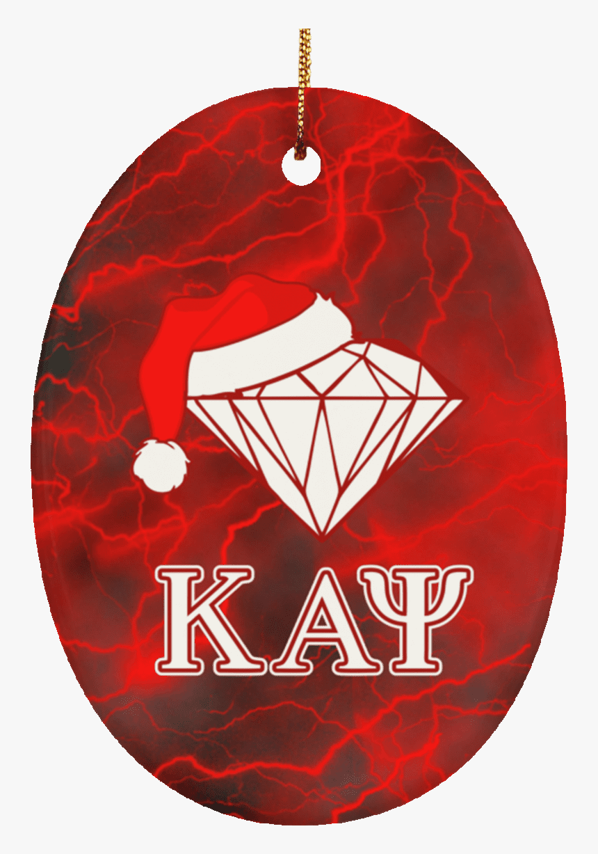 Kappa Alpha Psi Christmas ornament with diamond logo, Santa hat, and red lightning background.