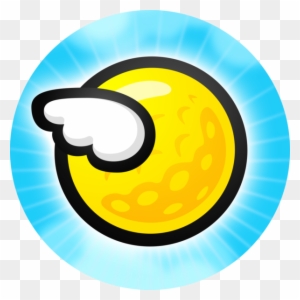 Yellow golf ball with white wing inside blue radiant circle, symbolizing flight or power-up in a game.