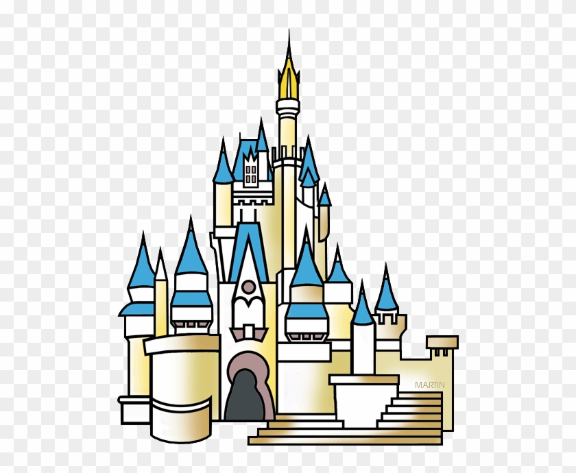 Stylized fairy-tale castle with blue spires, golden towers, and arched entrance on transparent background.