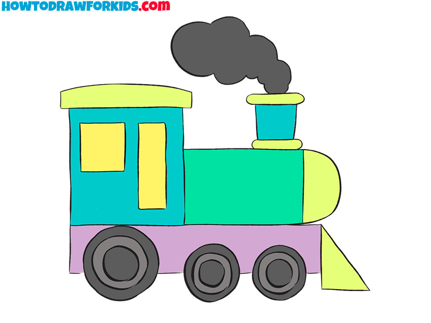 Painting illustration drawing color of steam engine train on railway tracks  India Stock Photo - Alamy