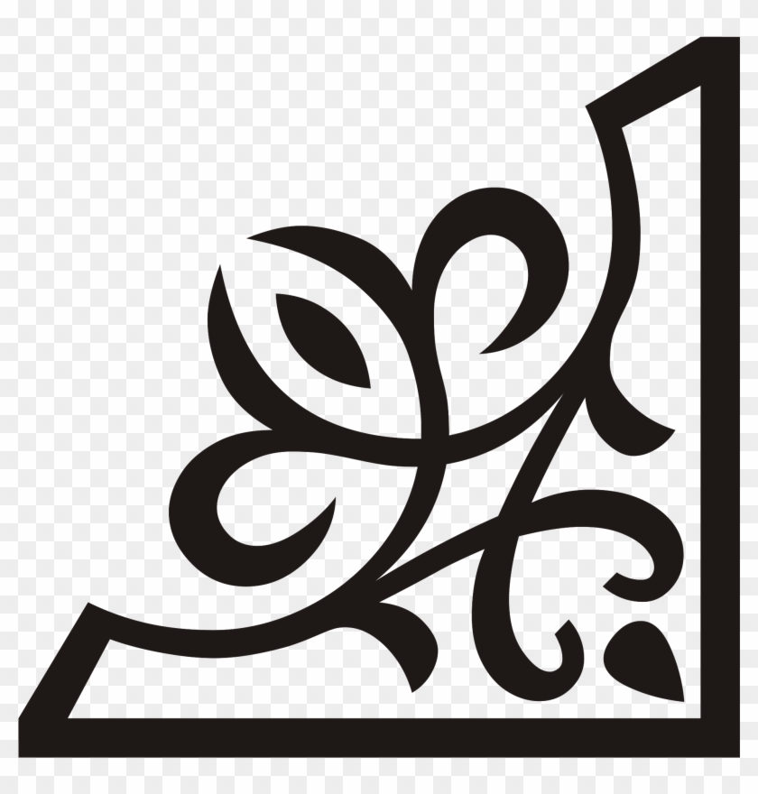 Black ornamental corner flourish with floral swirls on transparent background