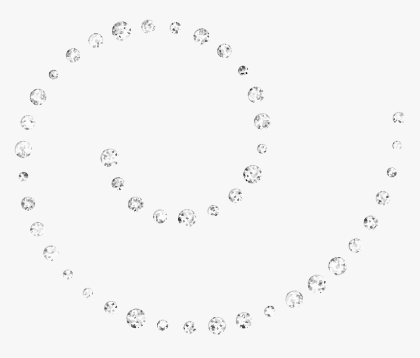 Spiral arrangement of sparkling clear rhinestones forming an elegant decorative swirl on white background.