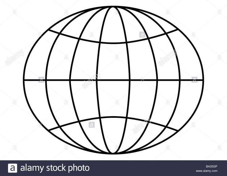 Black-and-white line drawing of a globe with latitude and longitude grid lines.