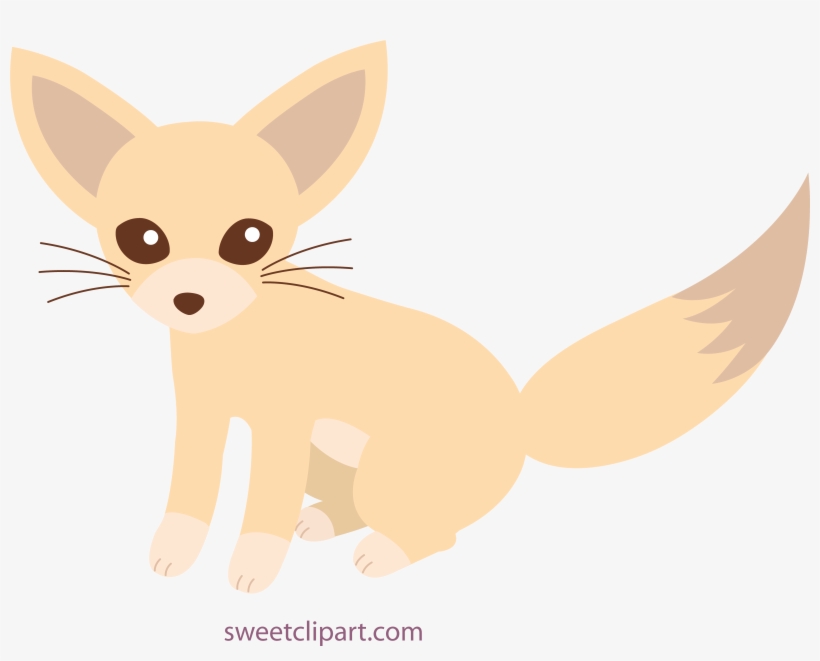 Cute cartoon fennec fox with large ears, tan fur, and expressive brown eyes sitting alertly.