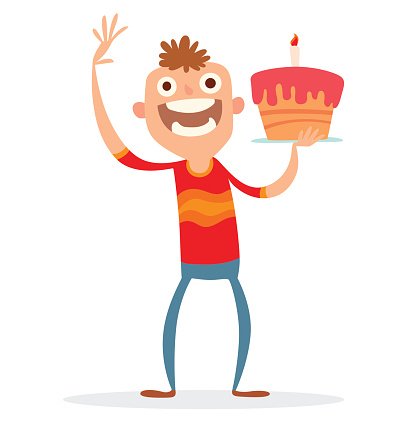 Birthday Celebration Illustration - Joyful Boy with Cake