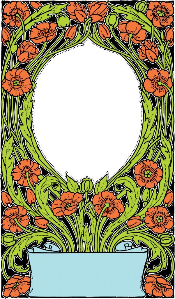Vintage Poppy Floral Frame - Art Nouveau Ornamental Border for Design Projects