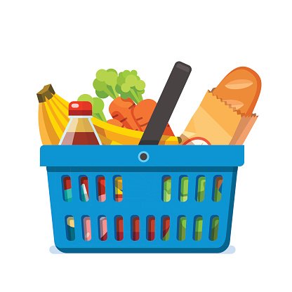 Flat colored grocery basket clipart set. - Clip Art Library