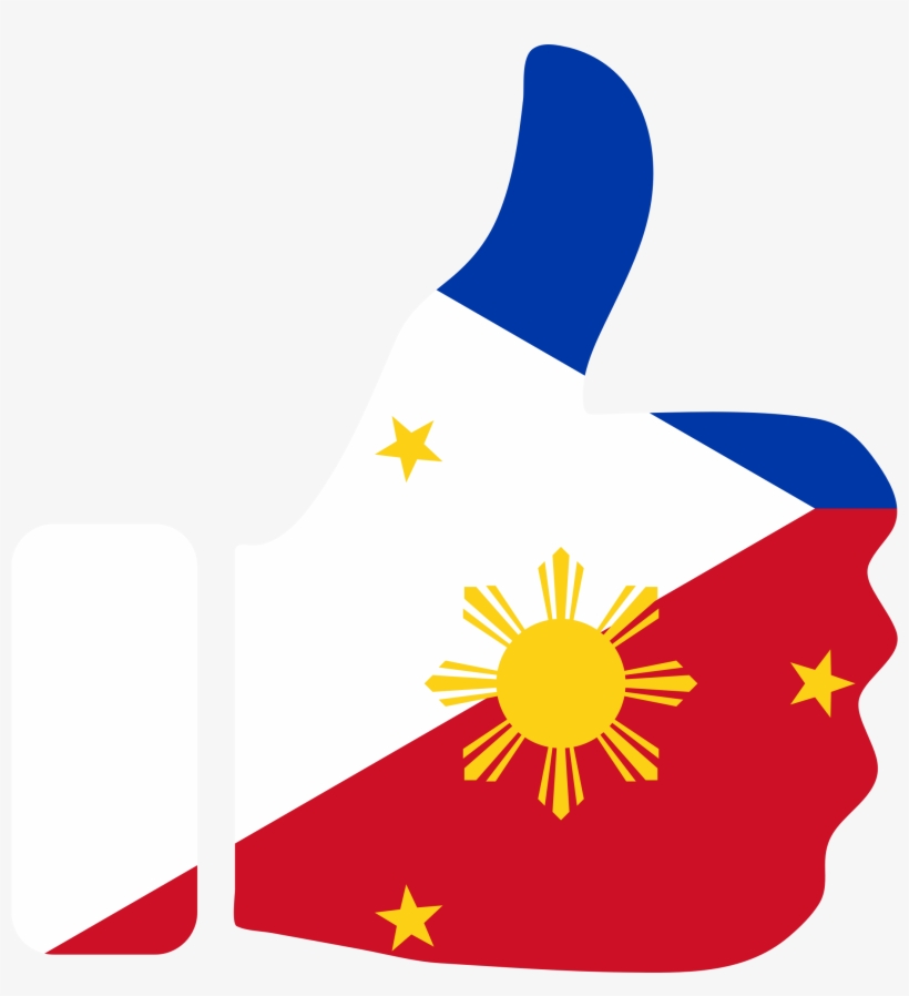 Thumbs-up icon stylized with the Philippine flag design, symbolizing approval or national pride.