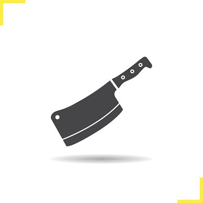 Dark gray cleaver icon with riveted handle and white outline, isolated on white background.
