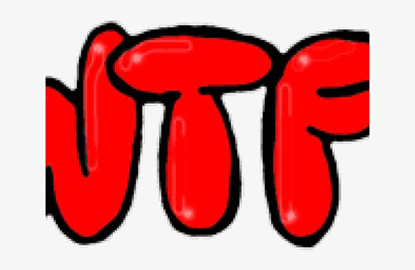 Bold red graffiti-style "WTF" text with black outline and glossy highlights on white background.