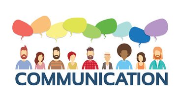 Diverse group of people with colorful speech bubbles above them, illustrating communication and dialogue.