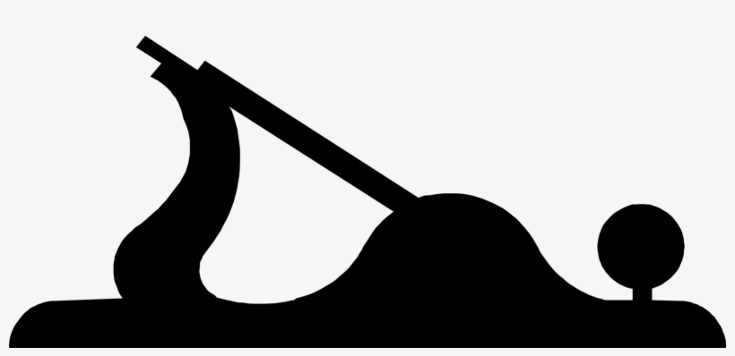 Black silhouette of a traditional wooden hand plane tool against a white background.