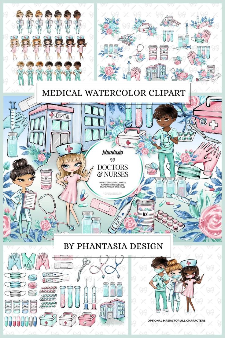 Medical Watercolor Clipart - Doctors & Nurses Illustrations by Phantasia Design