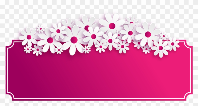 Pink banner with white paper-cut daisies and magenta gradient background, decorative floral header design.