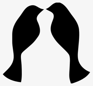 Silhouette of two birds facing each other, beaks touching in a kiss-like pose, forming a heart-shaped negative space.