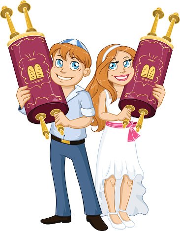 Jewish Wedding Couple Holding Torah Scrolls - Illustration