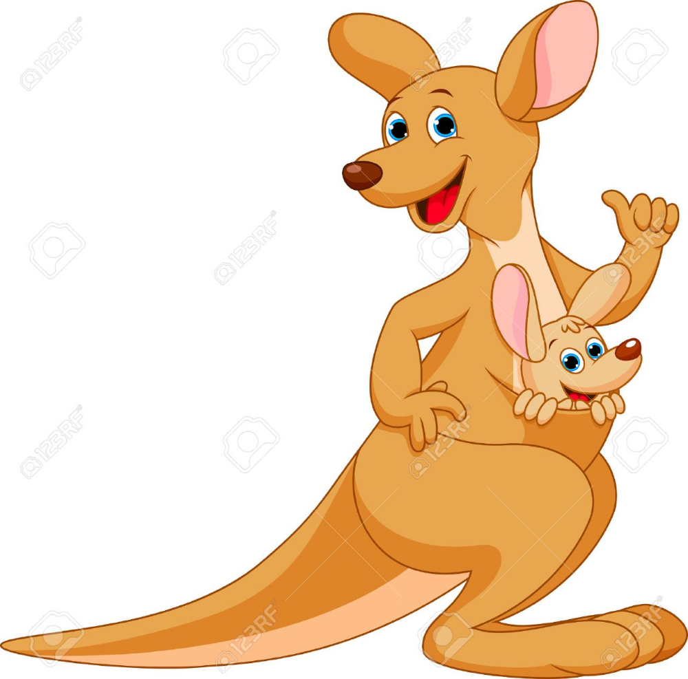Friendly Kangaroo and Joey Cartoon Illustration | Free Clipart