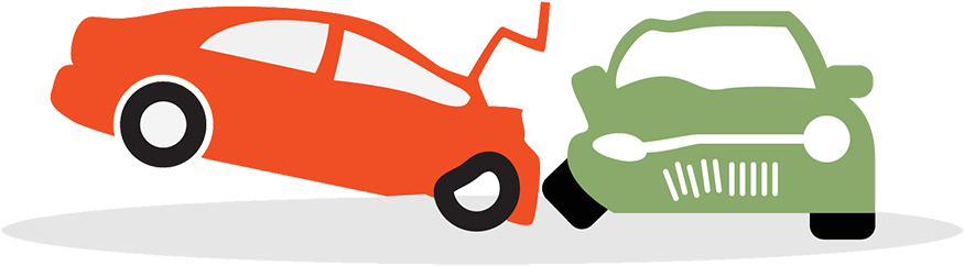 Orange sedan colliding with green SUV in a cartoon-style rear-end accident illustration.
