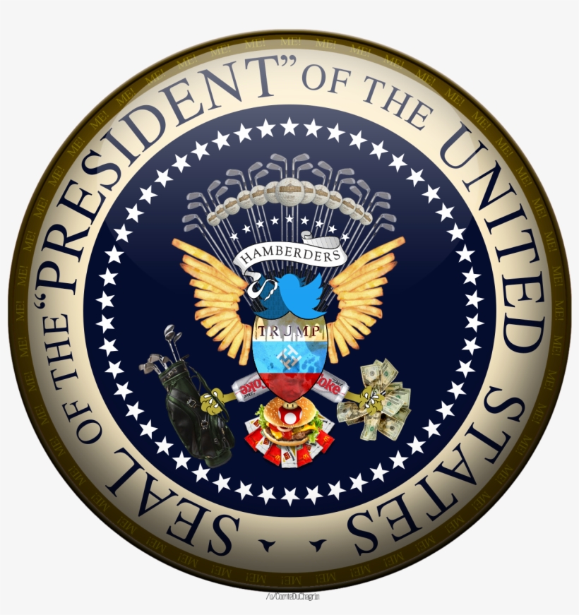 Satirical Presidential Seal Parody - Trump, Golf, Social Media & Fast Food