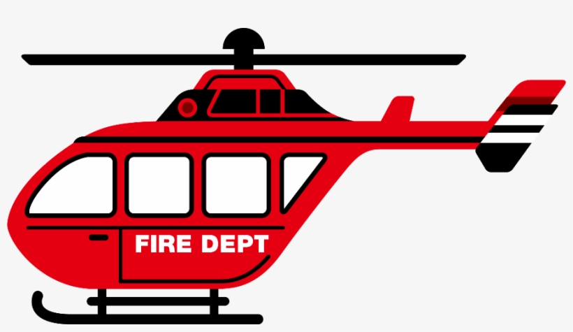 Red fire department helicopter with "FIRE DEPT" text, black rotor and tail, stylized illustration.