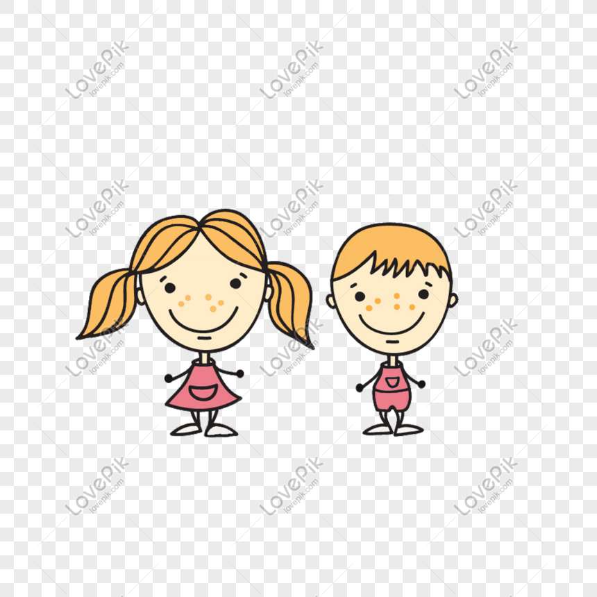 Vector Cute Cartoon Twins Brothers And Sisters Stock Illustration