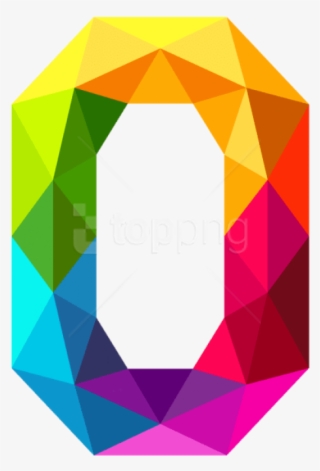 A vibrant, low-poly geometric letter "O" composed of multicolored triangular facets in a rainbow spectrum.
