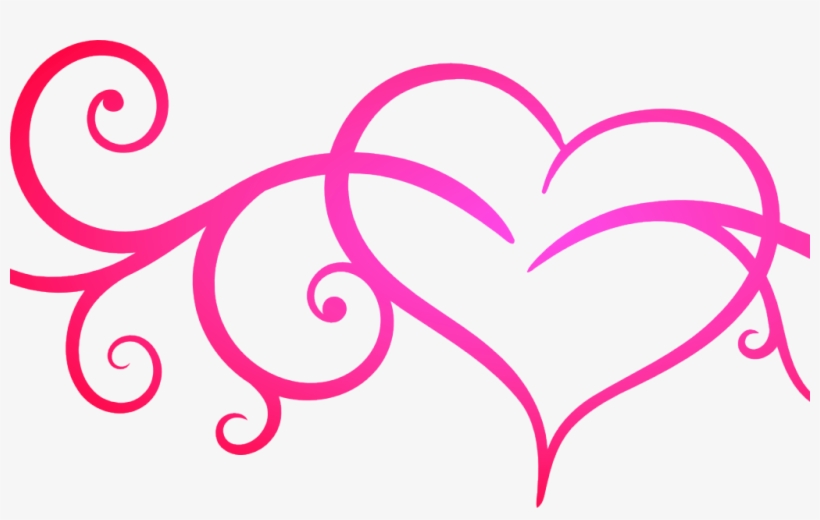 Pink ornamental heart design with swirling flourishes on white background