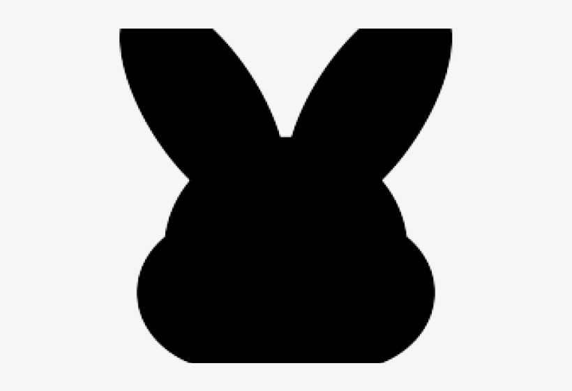 Black silhouette of a rabbit head with upright ears on white background.