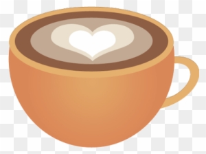 Orange ceramic coffee cup with creamy latte art heart design on top of frothed milk.
