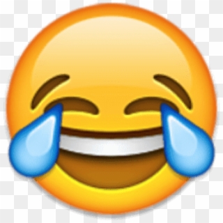 Yellow emoji with closed eyes, wide smile, and tears of joy streaming down cheeks.