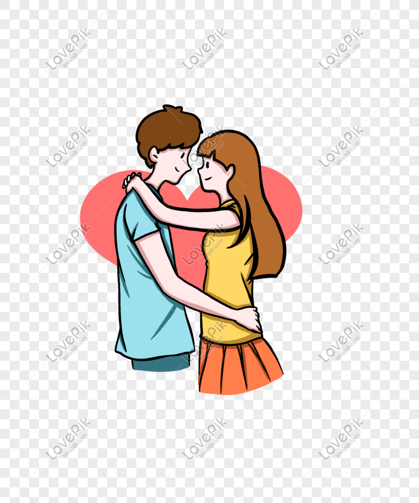 Cute Cartoon Couple Hugging - Romantic Illustration for Love Themes