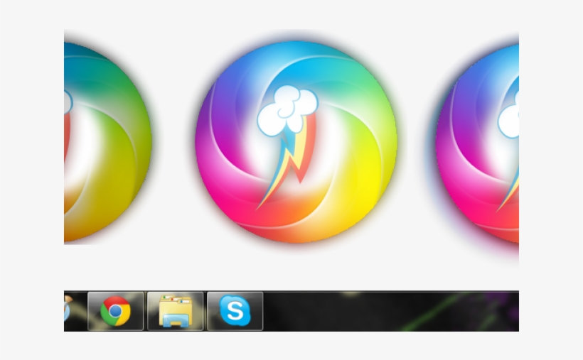 Vibrant rainbow-swirl circular icon featuring a white cloud and colorful lightning bolt at center.