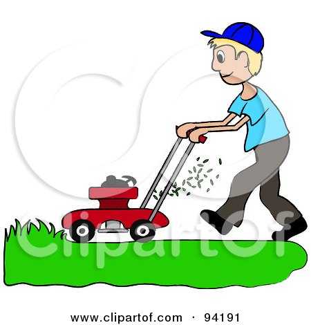Boy Mowing Lawn - Clipart Illustration for Gardening & Outdoor Activities