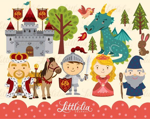 Free Fantasy Clipart Set - King, Knight, Princess, Dragon & Castle Illustrations