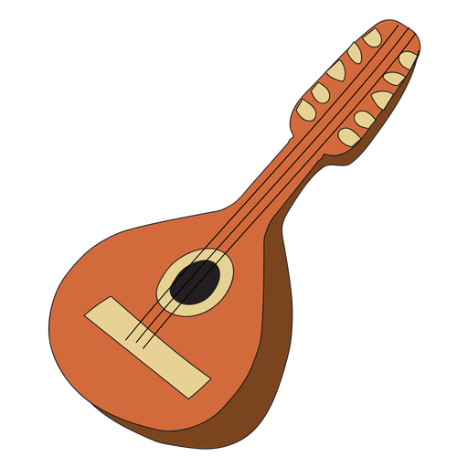 Illustration of a traditional Portuguese mandolin with eight strings and teardrop body.