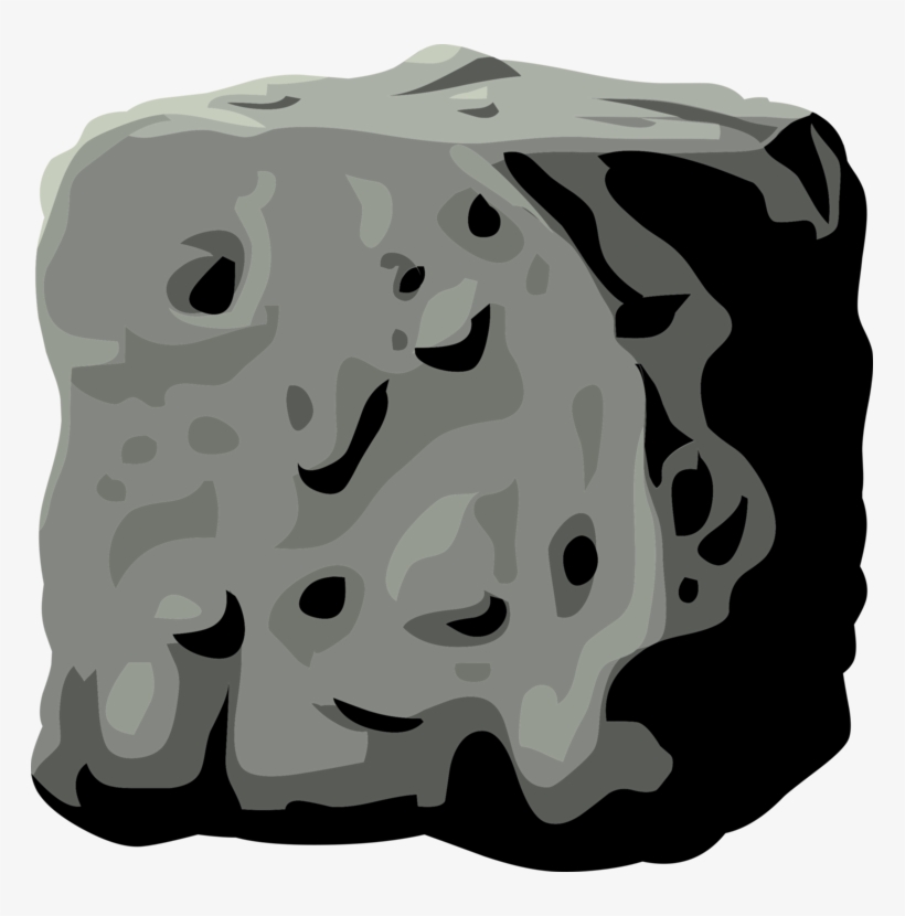 A stylized gray rock with irregular surface texture and deep shadows, rendered in flat vector illustration style.