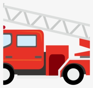 Red fire truck with extended aerial ladder, side-view illustration.