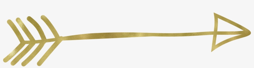 Golden hand-drawn arrow with feathered fletching and triangular tip, styled in metallic gold on transparent background.