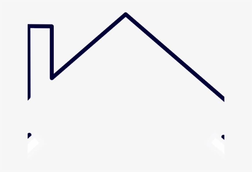 Minimalist dark blue line drawing of a house silhouette with a peaked roof and chimney on light background.
