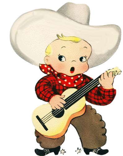 Retro Baby Cowboy with Guitar - Nostalgic Illustration for Vintage Themes