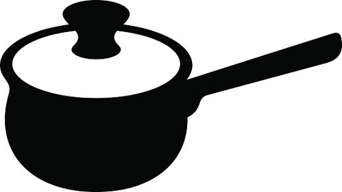 Black silhouette of a saucepan with lid and handle on white background.