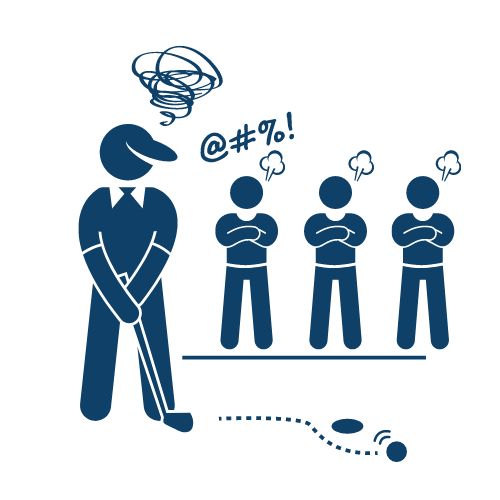 Frustrated leader with chaotic thought bubble, three skeptical team members, and a failed project path.