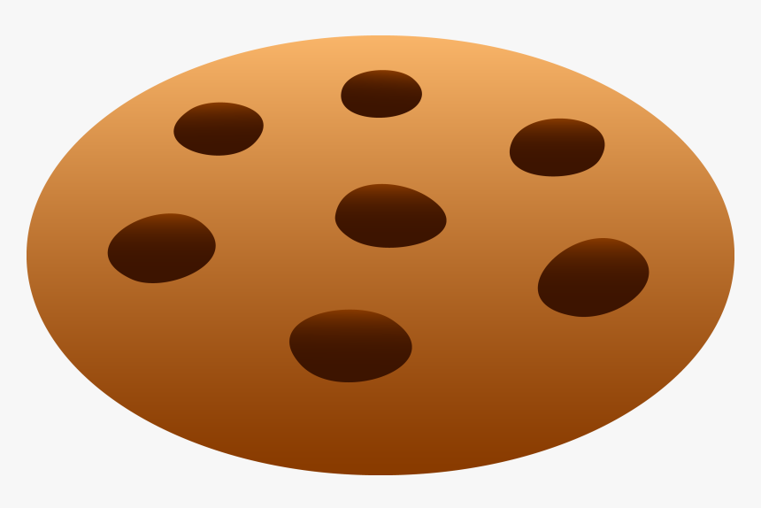 A classic chocolate chip cookie with seven evenly spaced dark chips on a golden-brown surface.