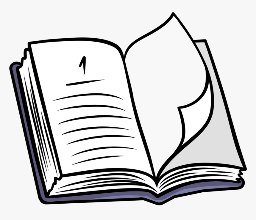 Open book illustration with page number 1 visible on the left page and blank right page.