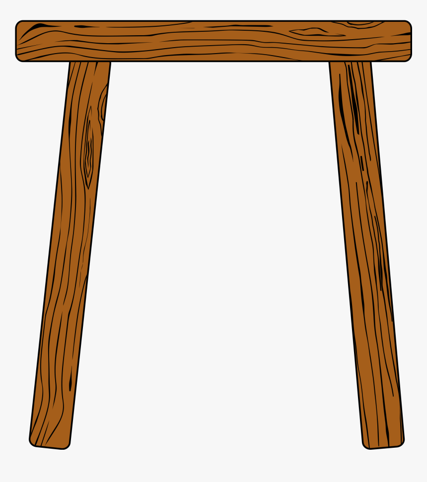 Simple wooden stool with two legs and a flat seat, illustrated in warm brown tones with visible wood grain.